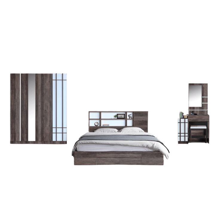 ชุดห้องนอน + ที่นอน PVC 6 ฟุต WISDOM DESIGN FURNITURE รุ่น NANA-L สี มอคค่า/ขาว ลิ้นชักท้ายเตียง